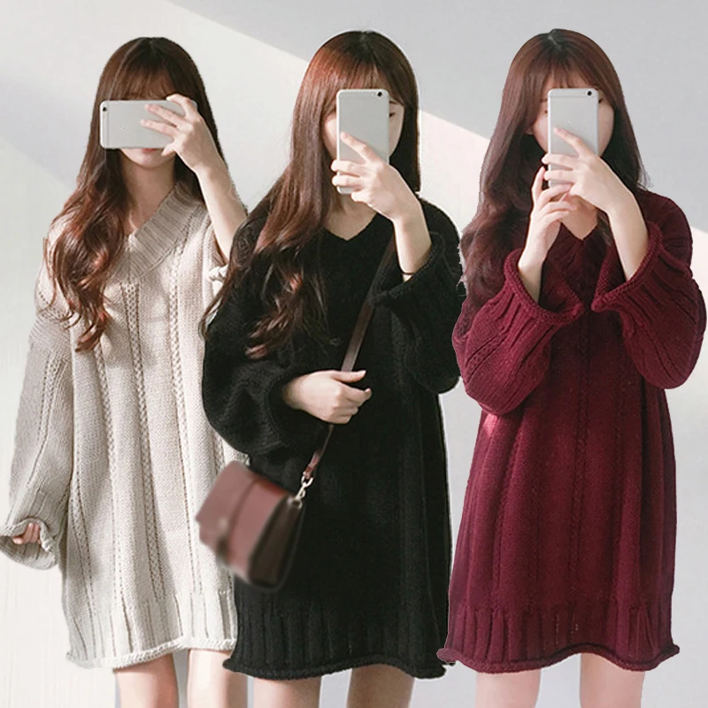 Женское платье модный новый осенний теплый свитер зимний вязаный трикотажный