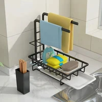 anti rust kitchen organizer sink rack spongebrushtowel holder with drain pan wall mounteddesktop kitchen drying rack