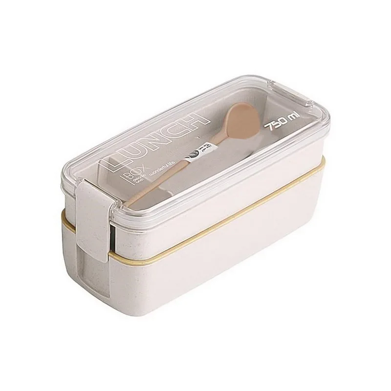beige 2 слоя японский контейнер для хранения пищи Пшеничная солома Bento Ланч-бокс для школьников герметичная микроволновая посуда Ланч-бокс - Цвет: beige