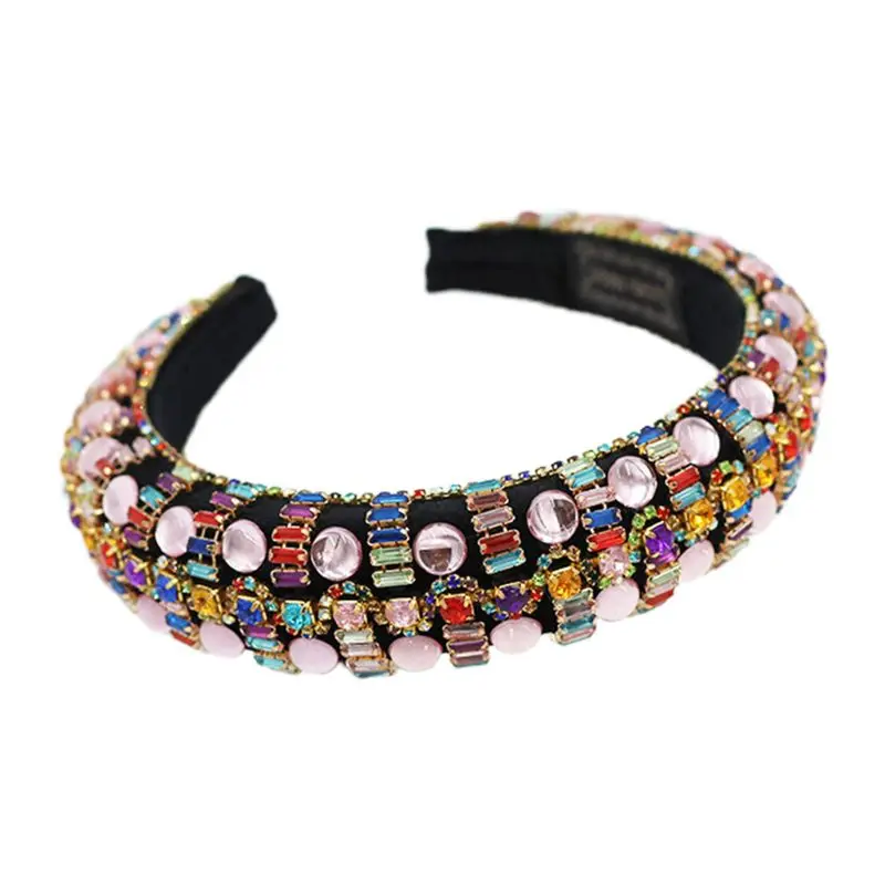 

Female Girls Baroque Tiaras Wide Headband Headwear Luxurious Color Crystal Rhinestones Hair Hoop