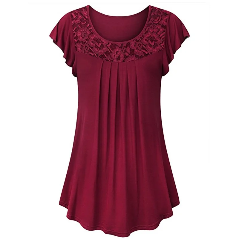 Женский кружевной топ с драпировкой летний однотонный Повседневный Свободный