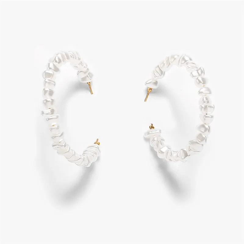 DAIWUJAN 2019 Oversize Irregular Pearl Hoop Earrings For Women Twisted Big Circle ZA Brinco Statement Fashion Jewelry | Украшения и