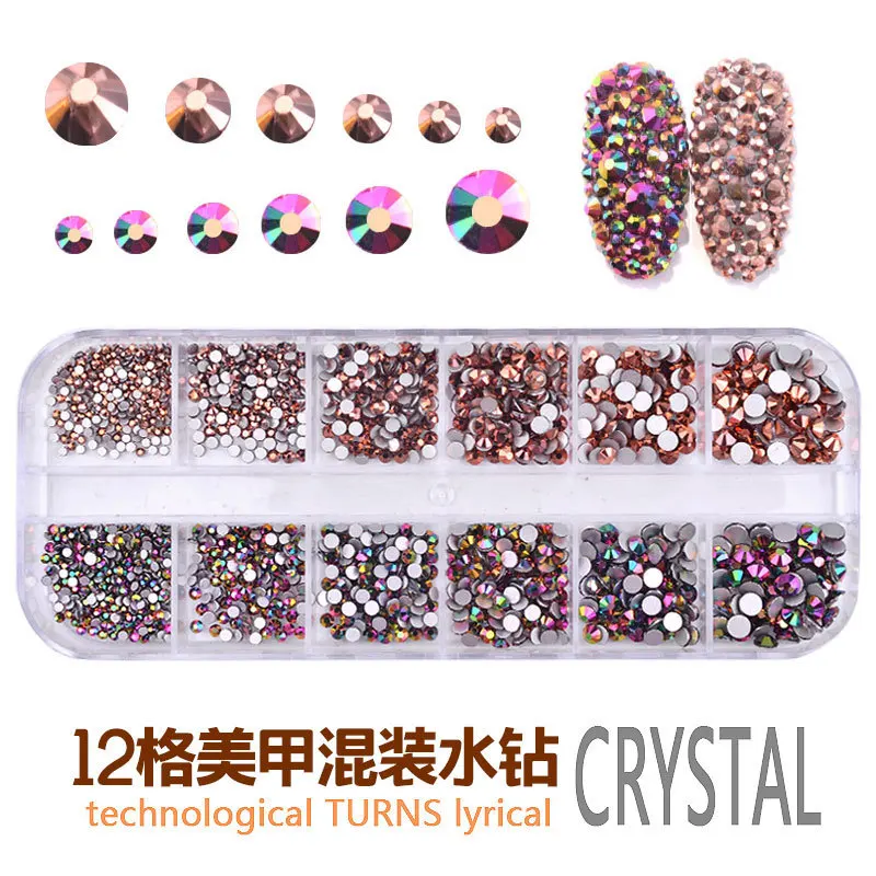 1440pcs Nail Rhinestone AB Crystal Alloy Flat Back Nails Stone Gems Glass Jewelry 3D Nail Art Decorations DIY Design Box