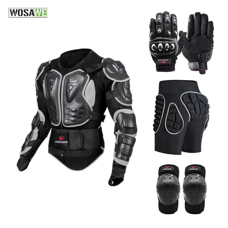 WOSAWE-chaquetas de Snowboard para motocicleta, protección de cadera, pantalones cortos, rodilleras + guantes, combinación de engranajes ptotectivos