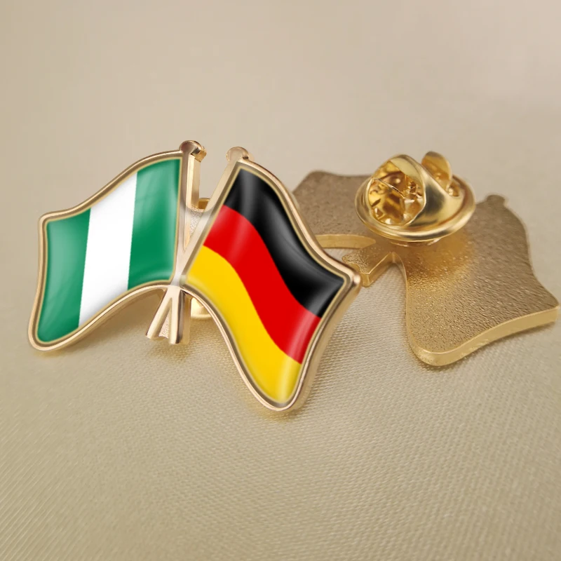 

Nigeria and Germany Crossed Double Friendship Flags Lapel Pins Brooch Badges
