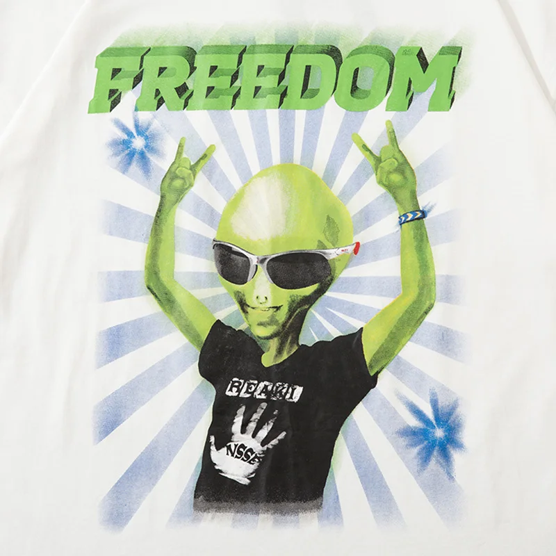 

Hip Hop T-shirt Men Funny Alien Hit Color Letter Printed Tops Tee Summer Casual Hipster High Street Oversized Streetwear Couple
