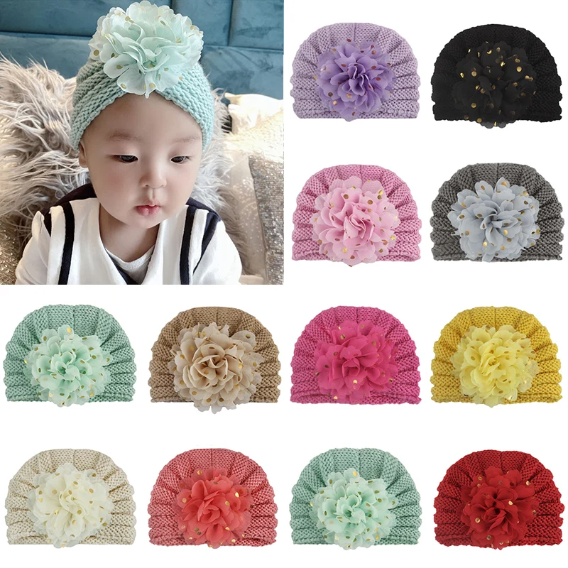 Милая зимняя вязаная детская шапка для девочек шапочка карамельных цветов