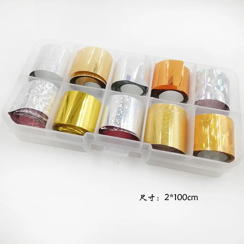 10 рулонов в коробке для хранения наклейки из фольги ногтей искусство звездное