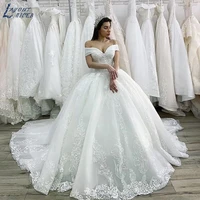 layout niceb beaded princess wedding dress 2021 lace appliques lace up ball gown illusion bridal customized vestido de noiva