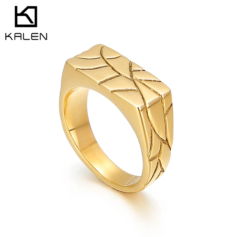 

3 Colors Square Ring Men Titanium Steel Trendy Rings Jewelry #7~#11