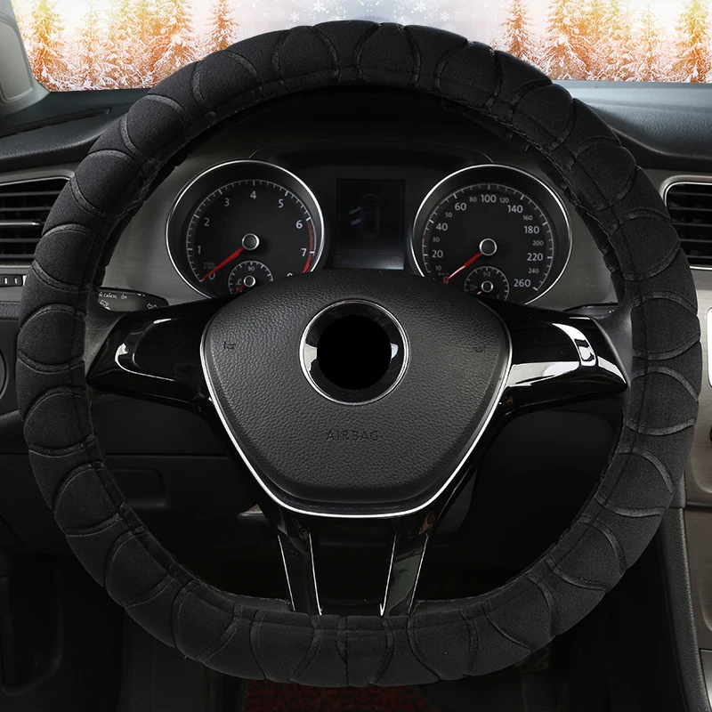 D shape Black Зимняя плюшевая крышка рулевого колеса для Polo sedan Golf 3 4 5 6 7 Jetta Passat Touran Touareg Phaeton Scirocco автомобильные аксессуары - Название цвета: D shape Black