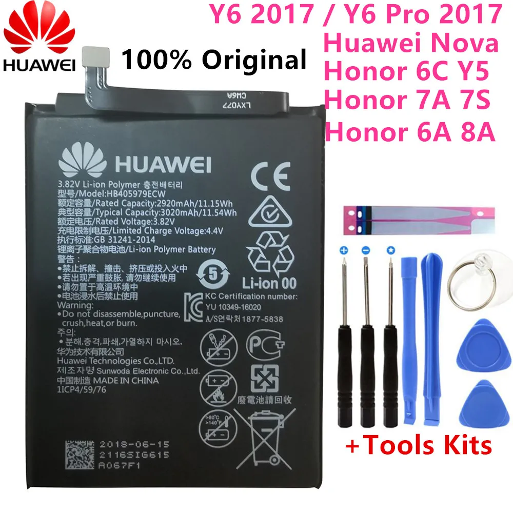 Hua Wei HB405979ECW сменный аккумулятор для телефона huawei NOVA CAZ-AL10 CAZ-TL00 Enjoy 6S Honor 6C 6A 8A Li-Ion 3020mAh