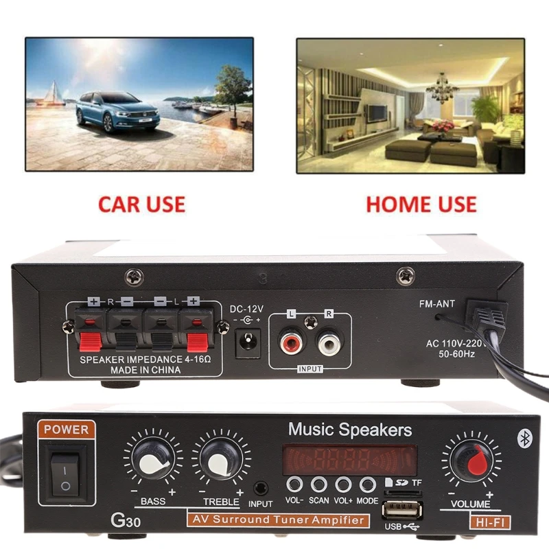 

Music Player Support Fm Tf Aux 2 Channel with Remote Control Digital Home Amplifier Bluetooth Hifi Stereo W3JB