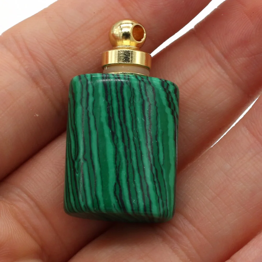 

Natural Stone Charms Semi Precious Perfume Bottle Pendant Flat Cylinder for Jewelry Making DIY Necklace Bracelets Size 18x22mm