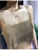 h80s90 new shiny diamond beading backless mesh basic shirt women temperament slim crystal round beck pullover sexy party tops