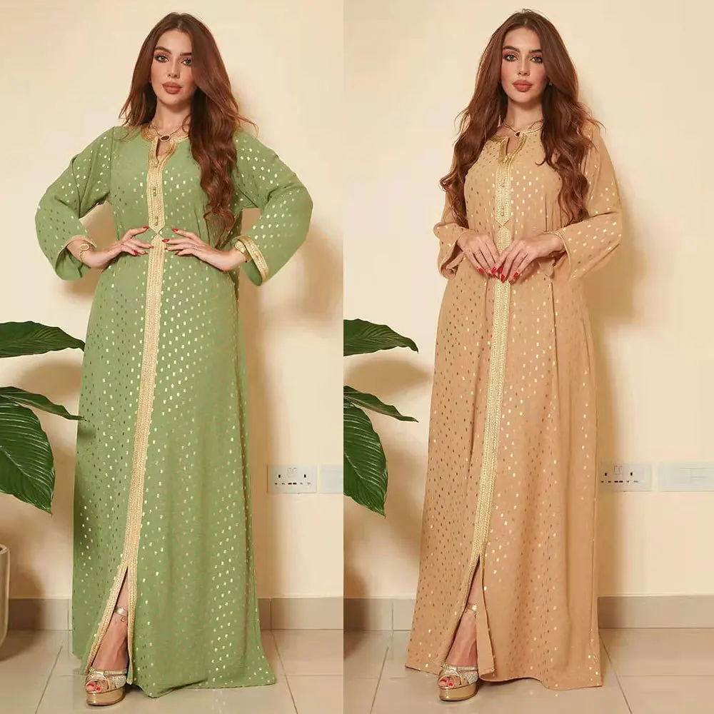 

Ramadan Eid Fashion Bronzing Muslim Dress Islamic Abaya Dubai Kaftan Women Casual Robe Femme Caftan Islam Clothes Wy614