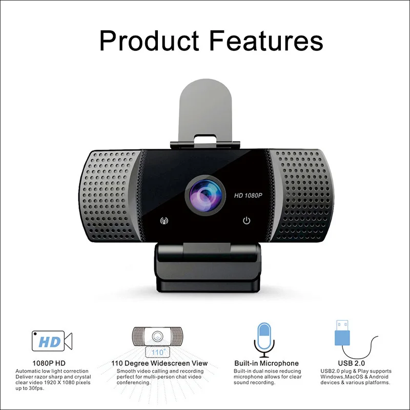 

HD 1080P Webcam with Microphone Privacy Cover Tripod for Computer PC Mini USB Camera for Video Call Stream Digital Web Camera