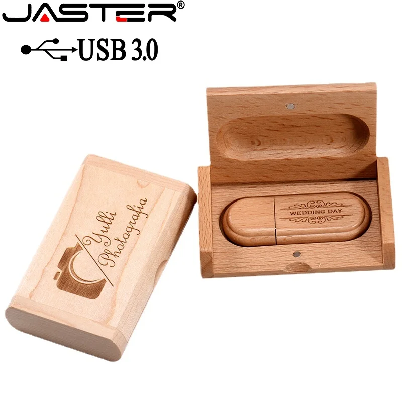 

JASTER USB 3.0 high speed customer LOGO Wooden USB flash drive Maple wood + box pendrive 4GB 8GB 16GB 32GB memory stick gifts