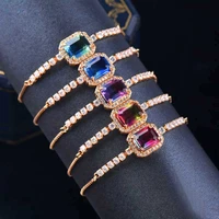 leeker luxurious blue purple pink cubic zirconia bracelet for women yellow gold color chain party jewelry gift zd1 lk6