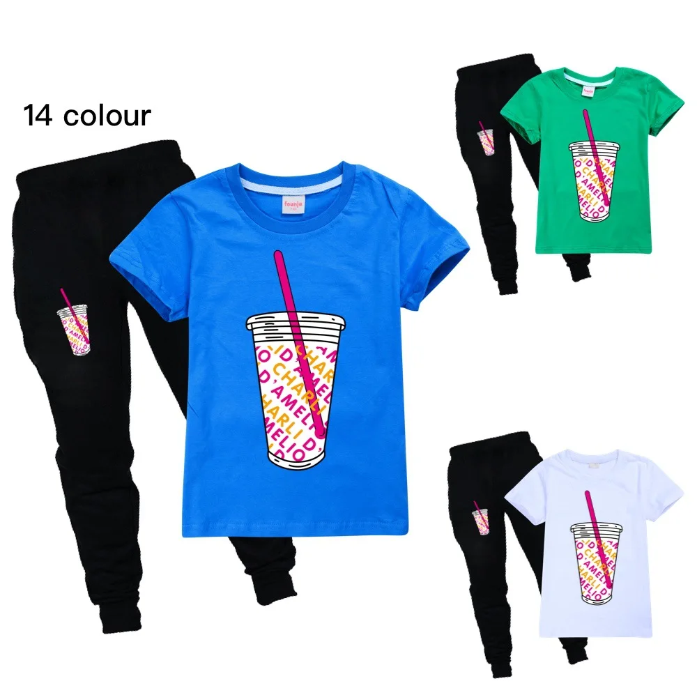 Kids Charli DAmelio Costume for girls Boys Christmas Birthday Clothing short Sleeve Children Sport Suits Summer Tops +Pants Sets |