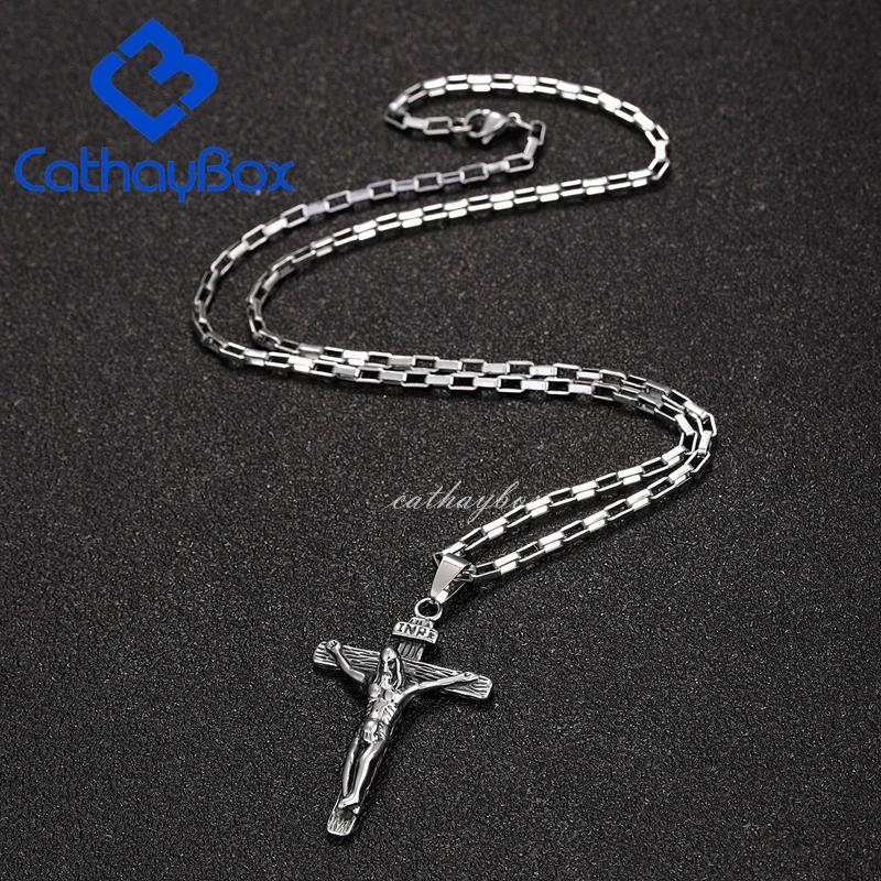 Мужская подвеска с крестиком из нержавеющей стали черной эмалью цепочка 55 см