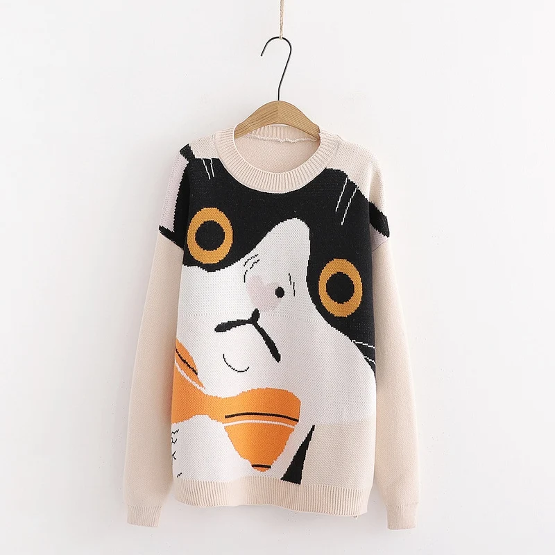 Winter New Women Pullover and Sweaters O-neck Cartoon Pattern Jumpers Loose Style oversized Knitwear Sweater AFC263 | Женская одежда