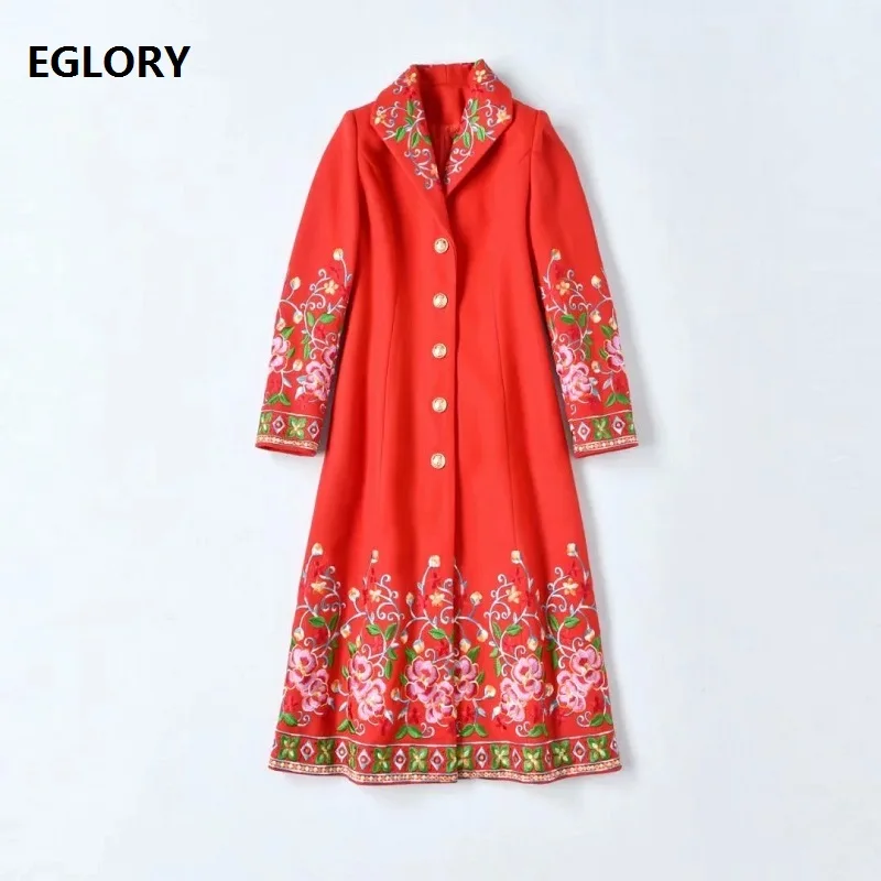 

Женское шерстяное пальто с вышивкой, черное или красное однобортное повседневное пальто с роскошной вышивкой, верхняя одежда в винтажном с...