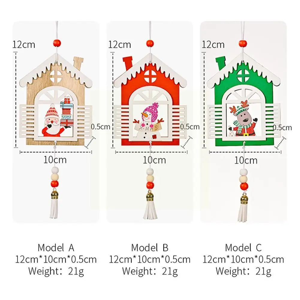 

New Year 2022 Christmas Decoration Santa Claus Tassel House Christmas Home Hanging Pendant Gift Ornaments Wooden Tree Decor Y2T3