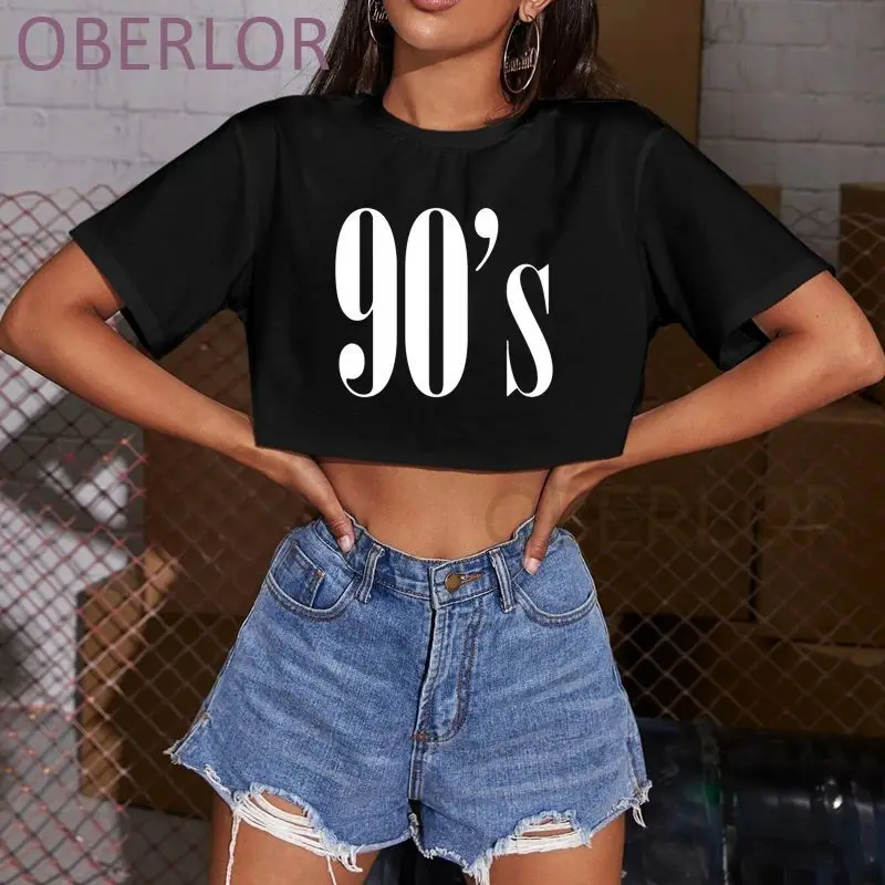 

90's Letter Casual Loose Women Cool Summer T-shirt Female Hipster Ulzzang Crop Tops Shirts 2021 Retro Women's Short Blouse