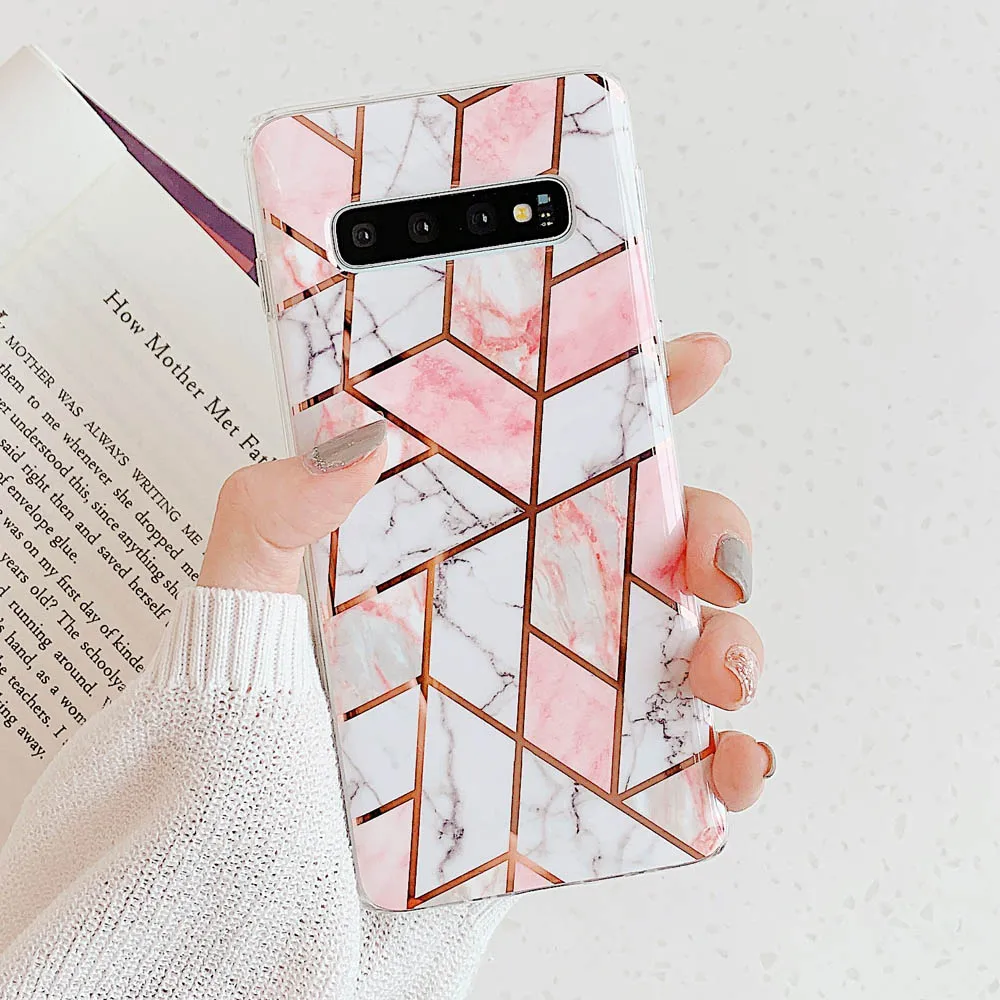 Чехол для телефона с геометрическим мрамором и покрытием для samsung Galaxy S10 S9 S8 Plus S10E Note 10 Plus, мягкий силиконовый чехол из ТПУ