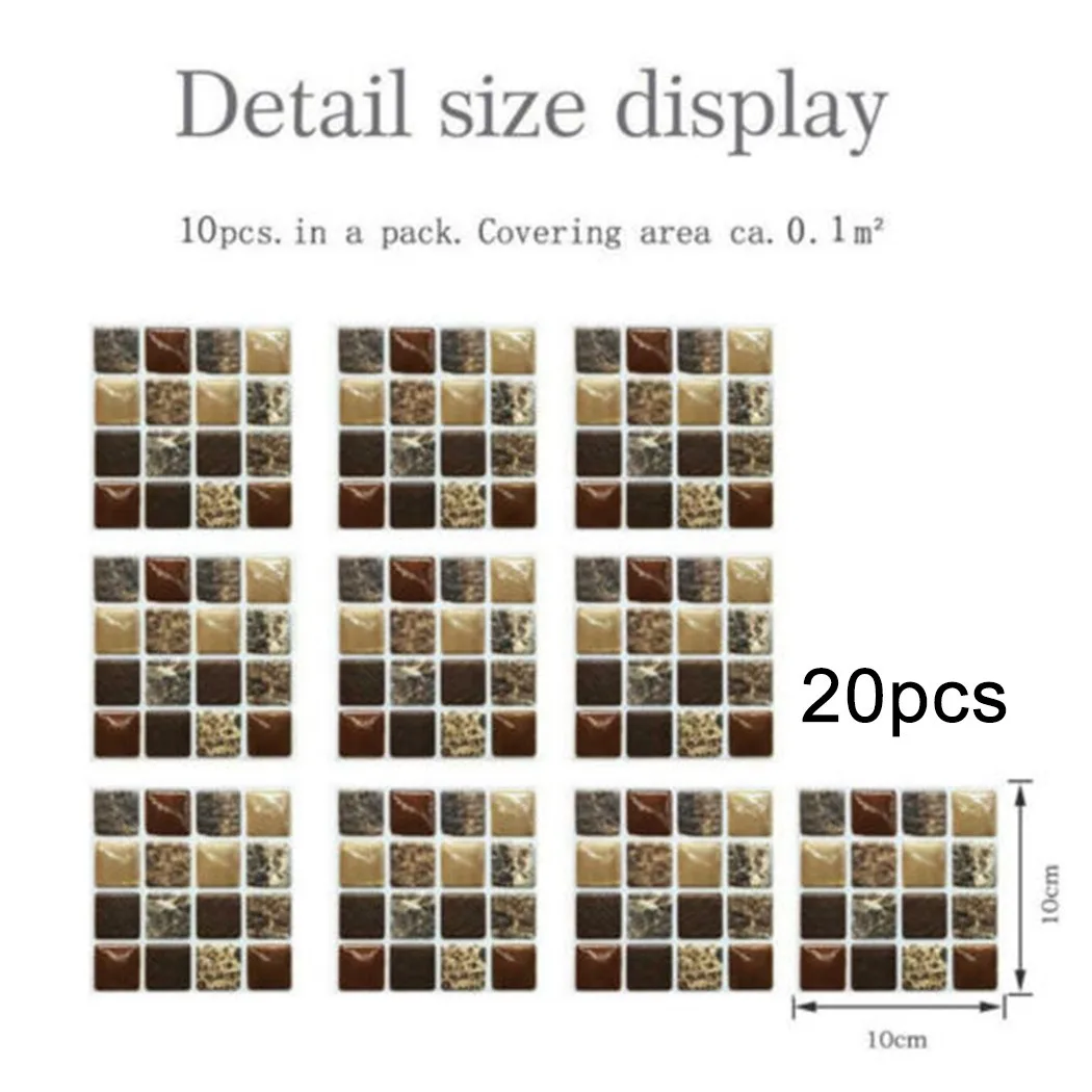 

20pcs Crystal Tile Stickers 10*10cm Mosaic Tile Stickers Kitchen Bathroom Wall Decoration