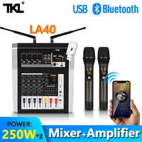 tkl 4 channel audio mixer with amplifier 250w2 professional wireless microphone sound mixing bluetooth usb dj mixer 48v phantom