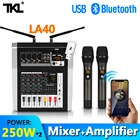 Профессиональный беспроводной микрофон TKL, 4-канальный аудиомикшер с усилителем, 250 Вт * 2, Bluetooth, USB, микшер для диджея, 48 В, phantom