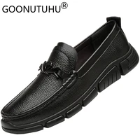 2021 spring mens shoes casual genuine leather loafers male classics black platform shoe man winter plush driving shoes for men