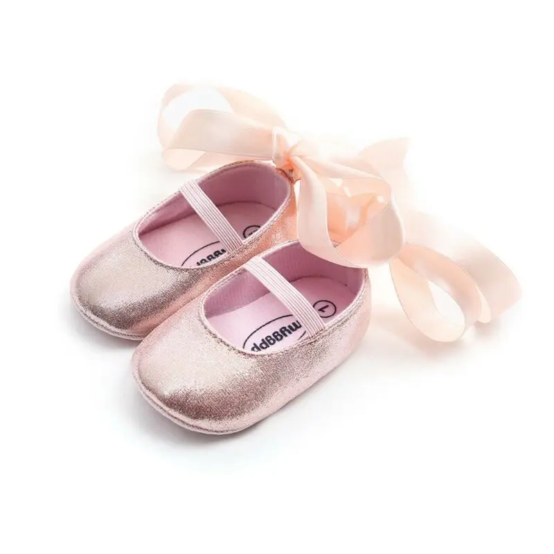 

2019 Baby First Walkers 0-18M Newborn Infant Baby Girl Solid PU Shoes Newborn Anti-slip Soft Sole Crib Ribbon Sneakers Prewalker