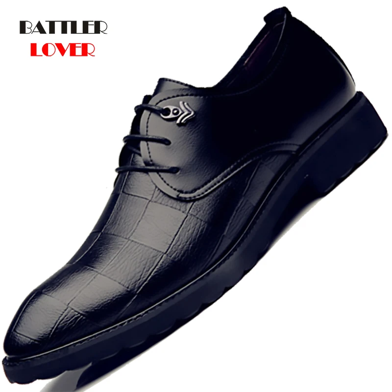 

Men Wedding Shoes Genuine Leather Formal Business Pointed Toe for Man Dress Shoes Male Oxford Flats Homme Lace-up Footwear