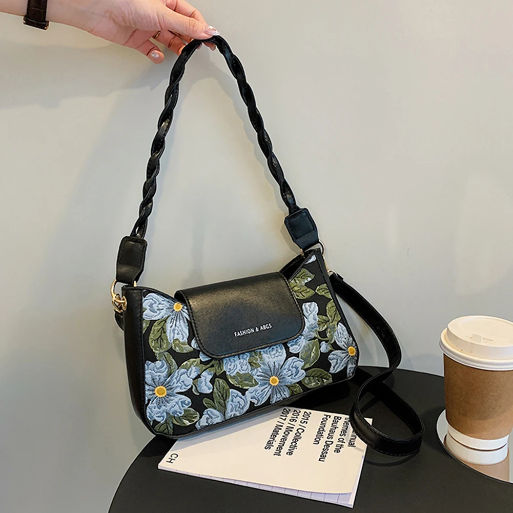 

Vintage PU Leather Underarm Shoulder Bags for Women Fashion Casual Floral Print Crossbody Bags Female Small Messenger Handbags