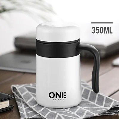 350ML White Термос чашка офисная чайная бутылка 304 нержавеющая сталь бизнес вакуумная колба с ручкой термоизоляционная 400 мл - Цвет: 350ML White