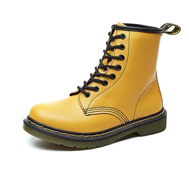 Yellow Careaymade/Новинка года; зимняя женская обувь; ботинки из натуральной кожи в британском стиле; модные ботинки; 7 цветов на толстой подошве - Цвет: Yellow