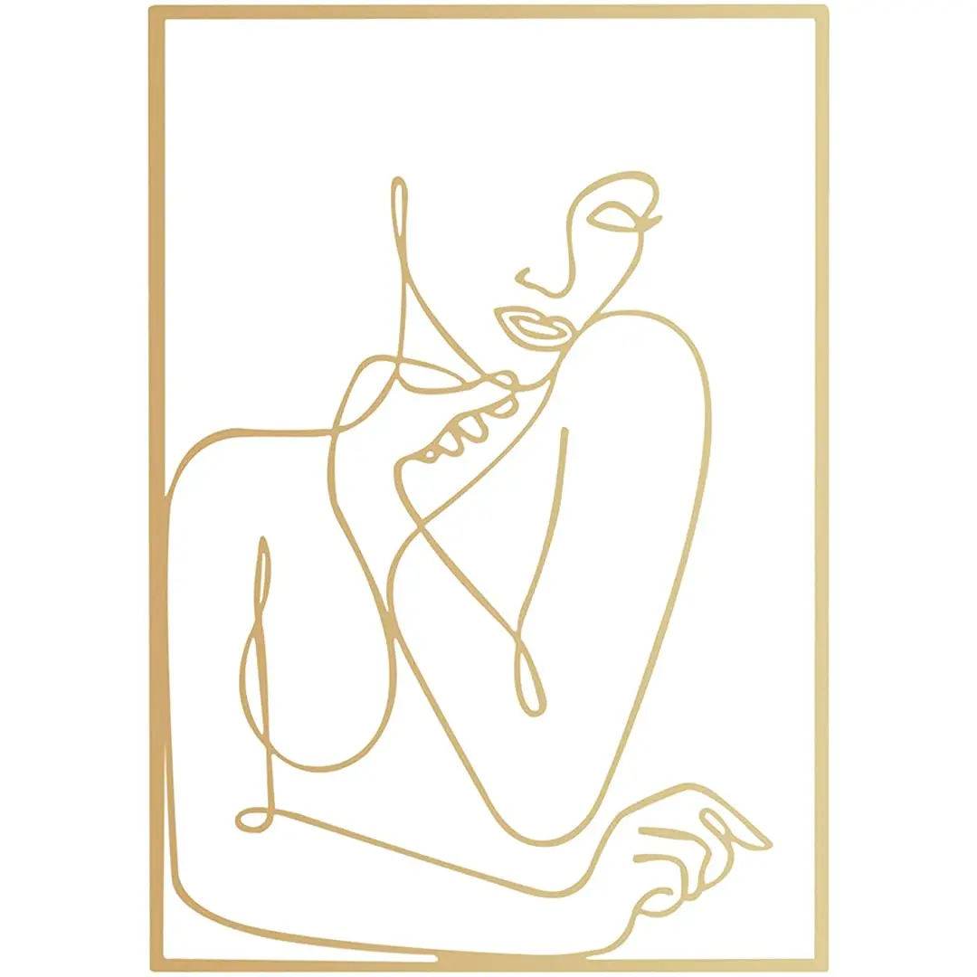 

Золотая Женская настенная декорация, металлическое искусство, минималистичные линии, художественные принты, абстрактная женщина в форме т...