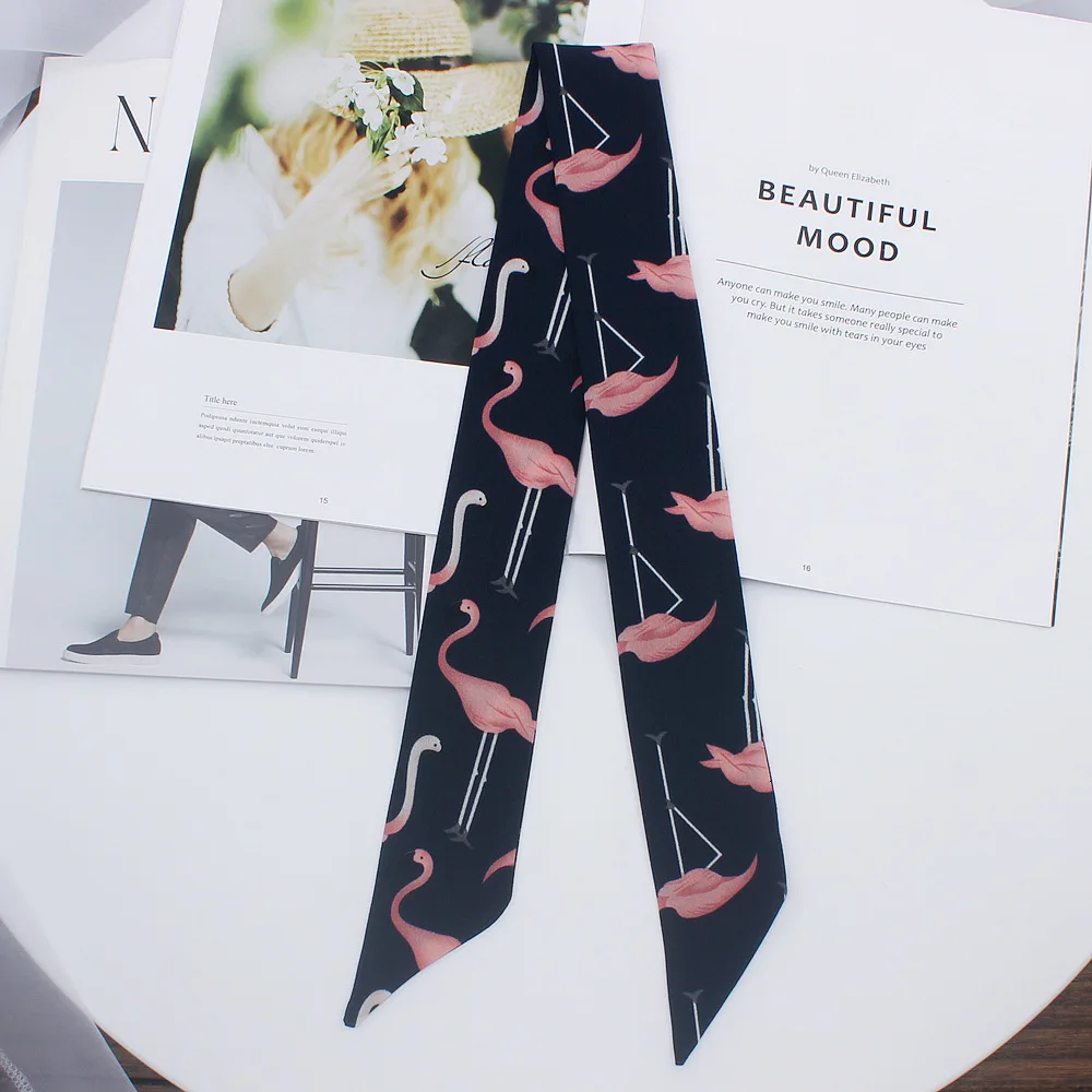 Женский длинный узкий шарф с фламинго повязка на голову из искусственного