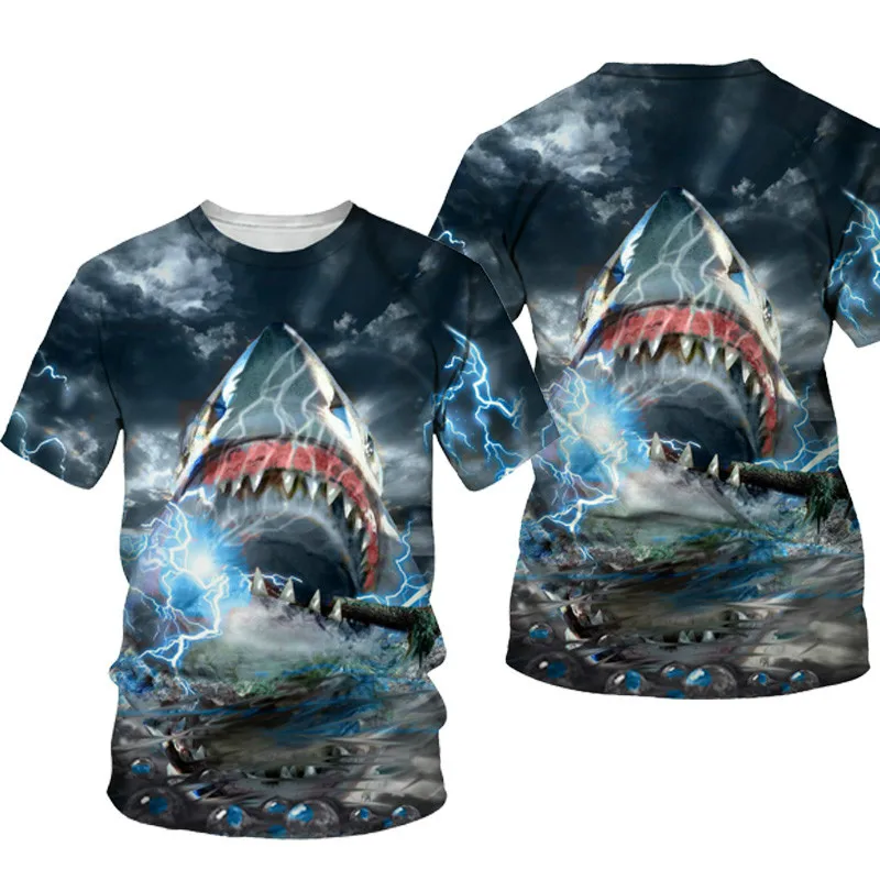 Новинка лета 2021 футболка с 3D принтом акулы уличная одежда для мальчиков и девочек