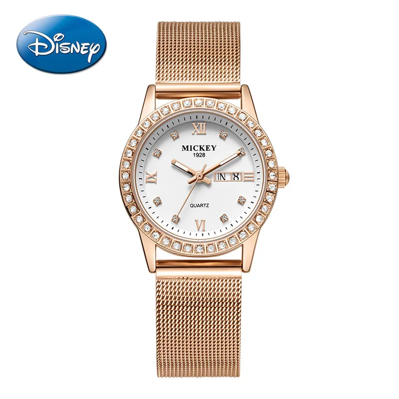 Часы Дисней Микки Маус двойной календарь ремень набор бриллианты британские часы сетчатый ремень женские часы