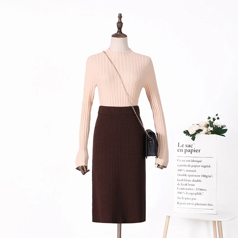 SINGRAIN женские полосатые вязаные юбки теплый свитер плотные одноцветные Осенние