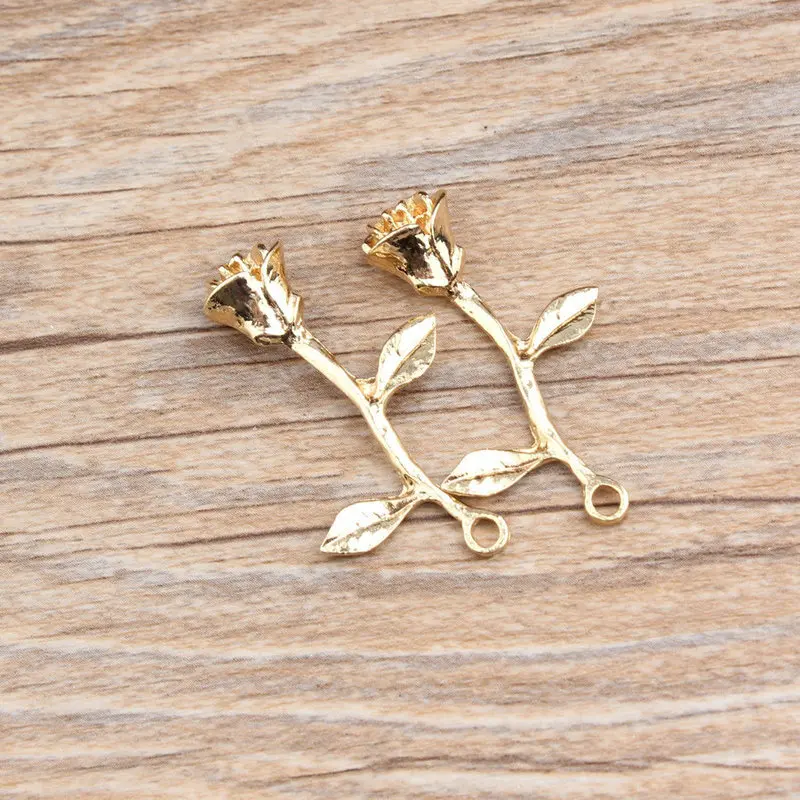 

10PCS/Lot New Arrival Gold Color Tone Rose Flower Charm Pendants Alloy Metal Charms For DIY Jewelry Making