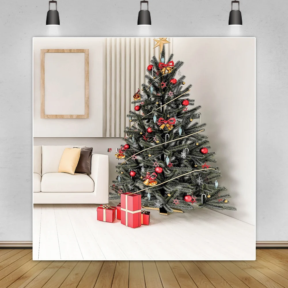 

Laeacco Christmas Tree Interior Sofa Gifts Photography Background Family Party Child Portrait Photocall Backdrop Photo Studio
