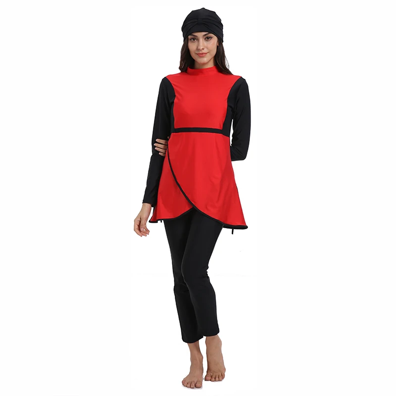 HAOFAN Muslim Swimwear Red Burkinis Islam Swimsuit Bikini Beachwear Modest Plus Size 4XL | Спорт и развлечения