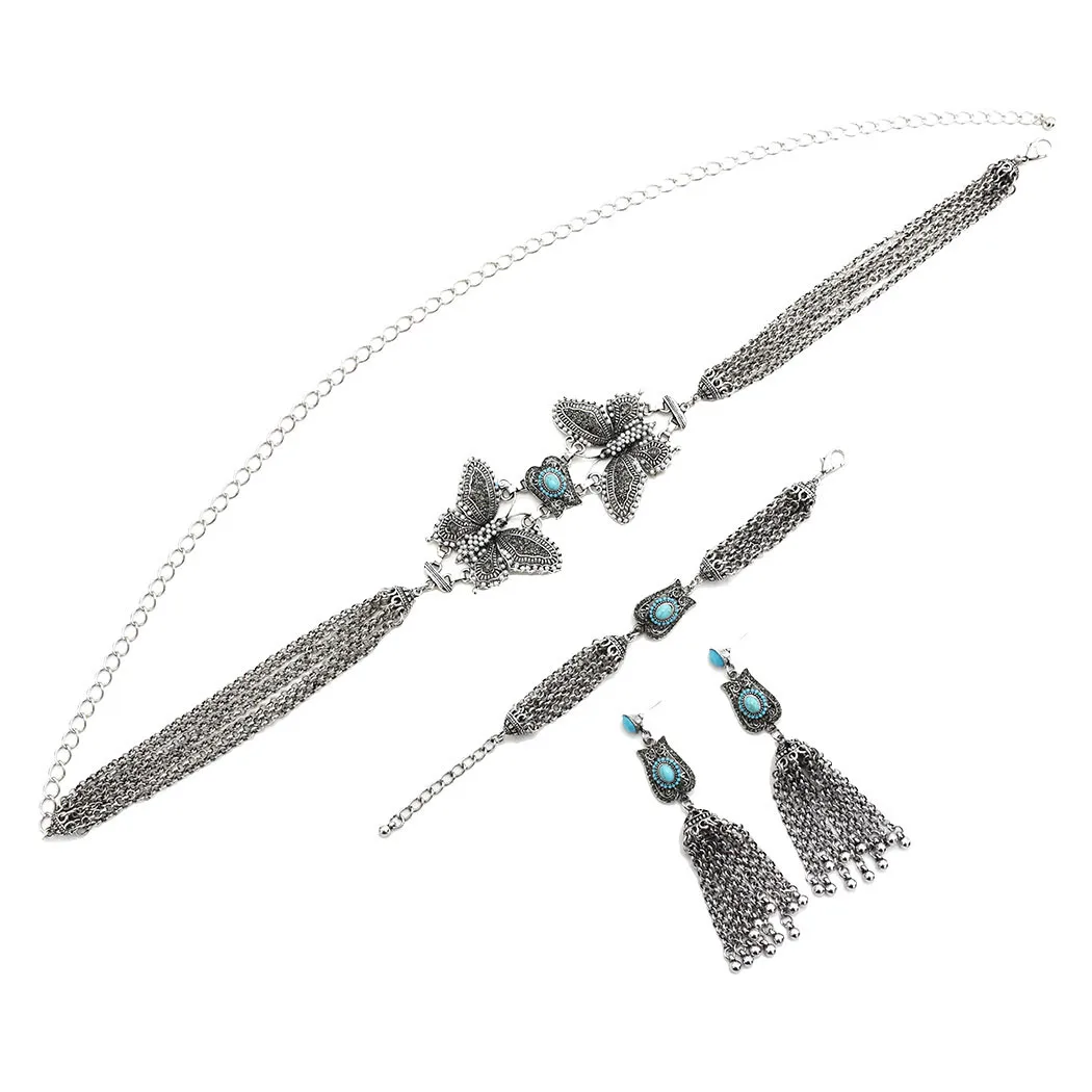 Fashion Crystal Butterfly Jewelry Sets for Women Necklace Earrings waist chain Indian African Beads valentines day | Украшения и