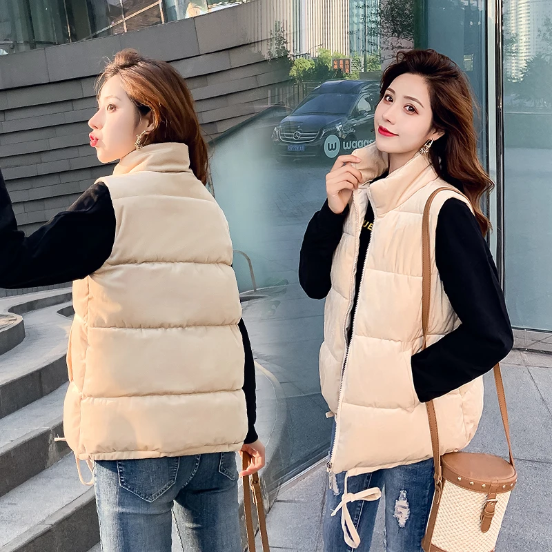 Осенне-зимний Повседневный однотонный хлопковый жилет на молнии женский