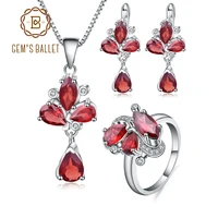 gems ballet natural red garnet gemstone butterfly jewelry set 925 sterling silver ring earrings pendant sets for women wedding